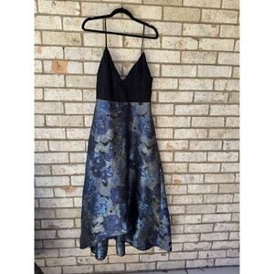 Badgley Mischka Grommet Maxi Blue Floral Dress Size 12 Evening Party Elegant